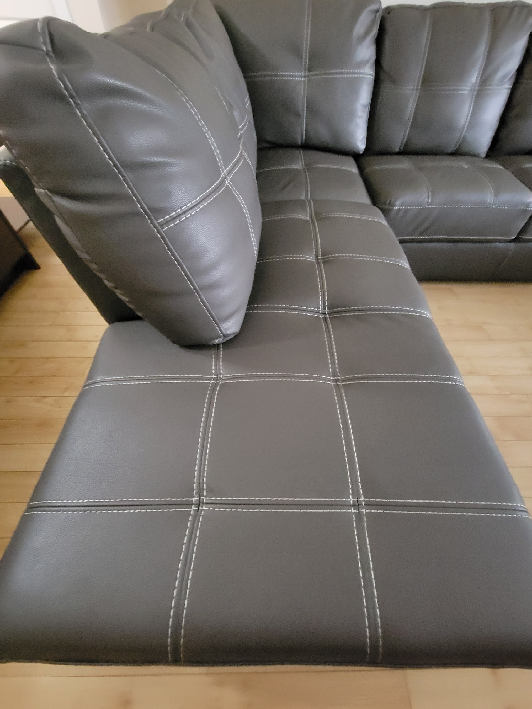 Grey Leather Sectional Couch - photo 5