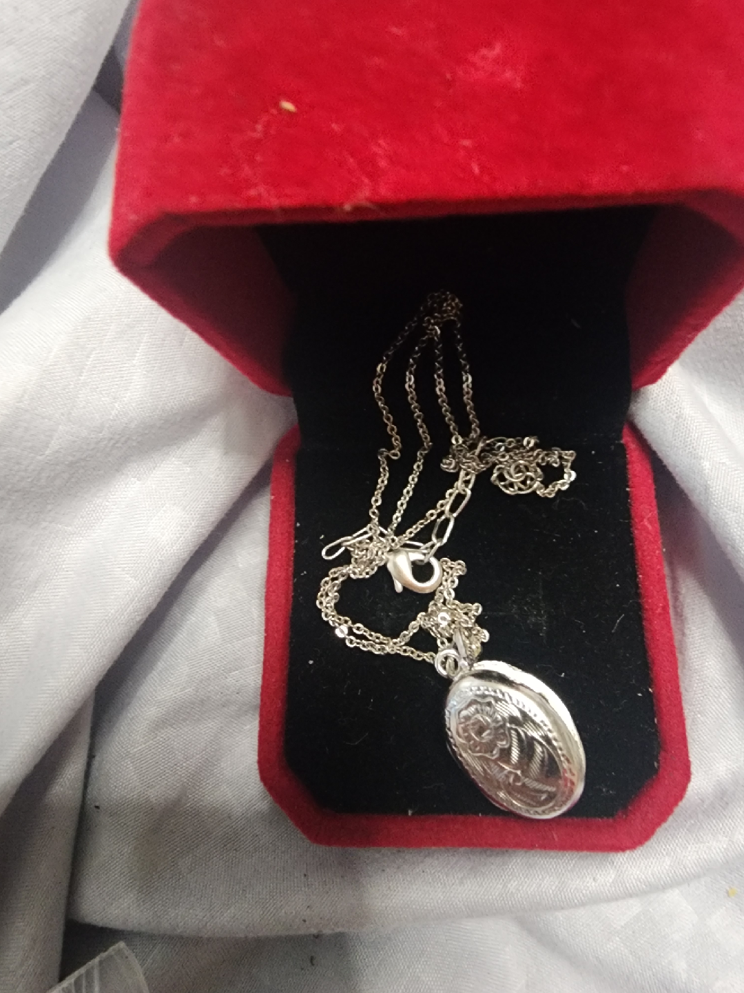 Silver Locket Necklace with Box