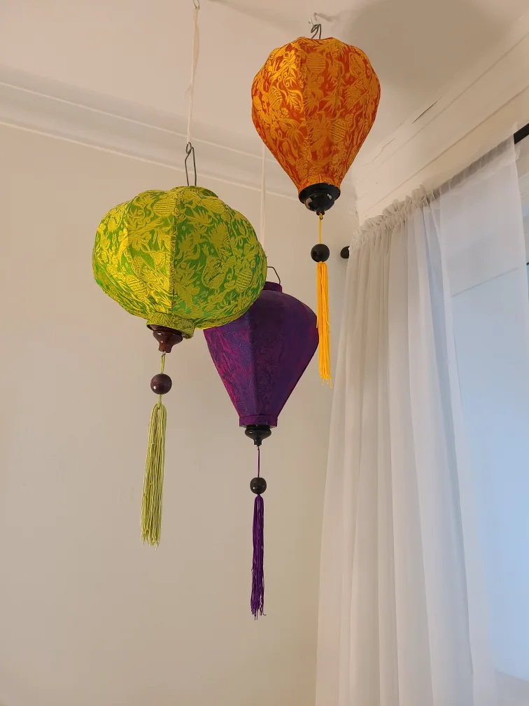 Vietnamese Silk Hanging Lanterns - Set of 3 thumbnail