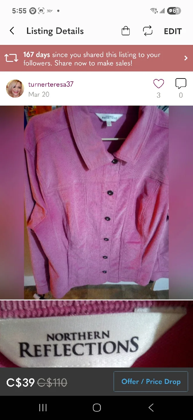 ladies  pink corduroy  jacket thumbnail