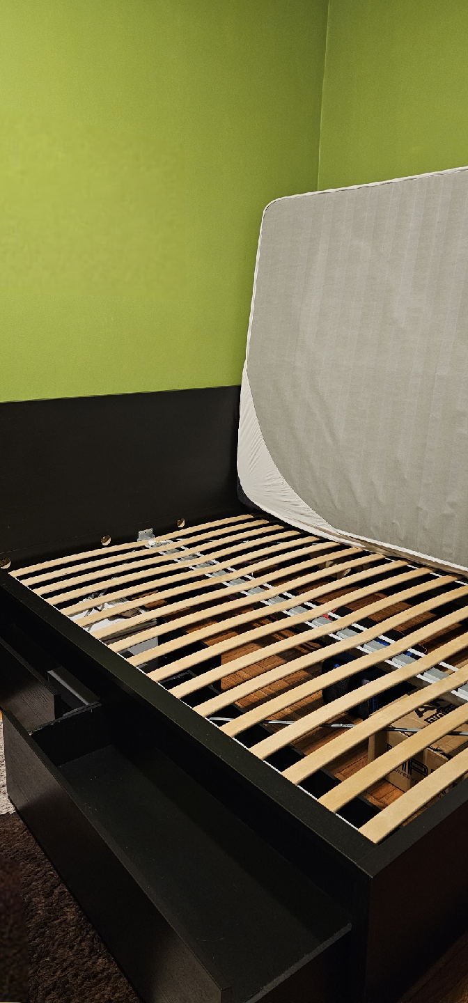 Black/Dark Brown Queen Bed Frame with Storage (2 shelves)