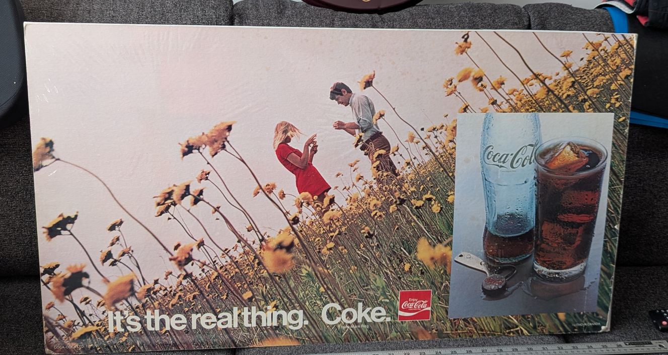 1972 Coca Cola  Double Sided cardboard 36 x 20