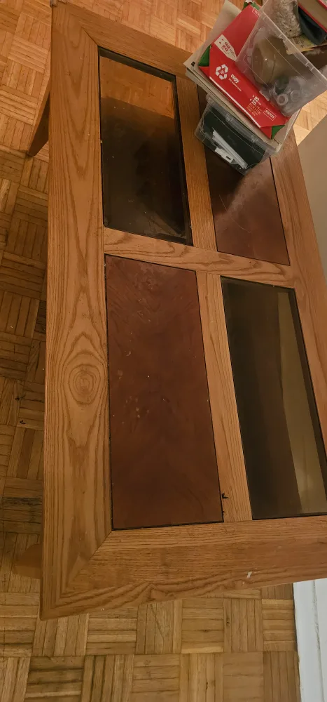 Wood Coffee Table with Glass Inserts image indicator(2)