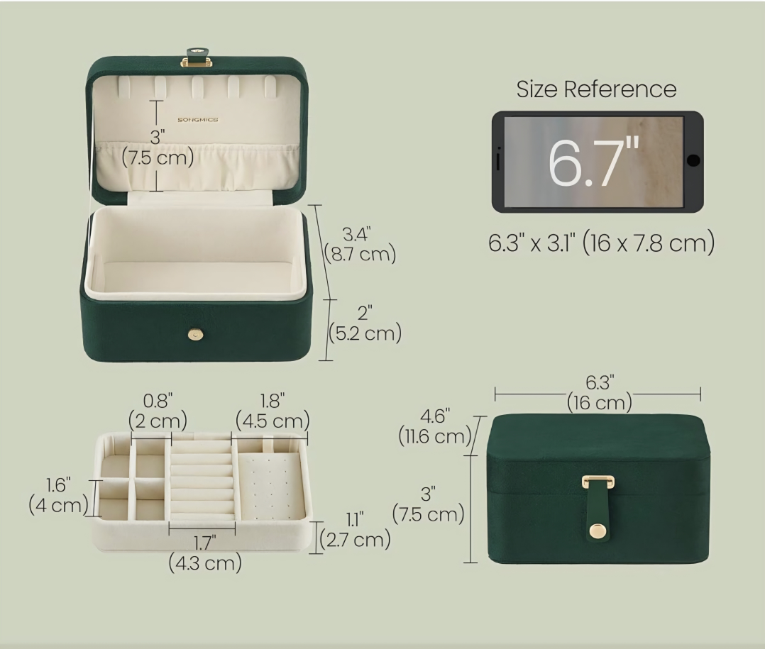 Green Velvet Jewellery Box (Songmics) - photo 4