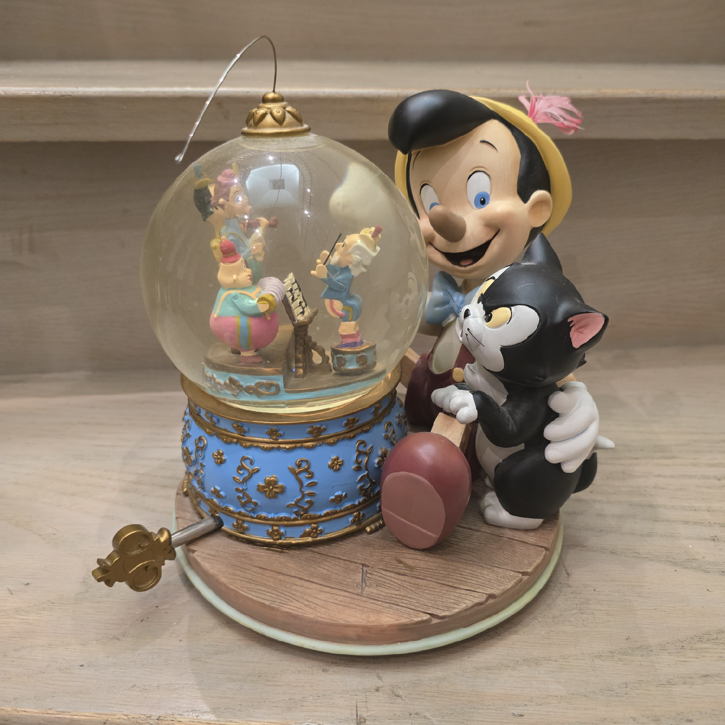 Disney Pinocchio and Figaro Musical Snow Globe - Brahm's Waltz