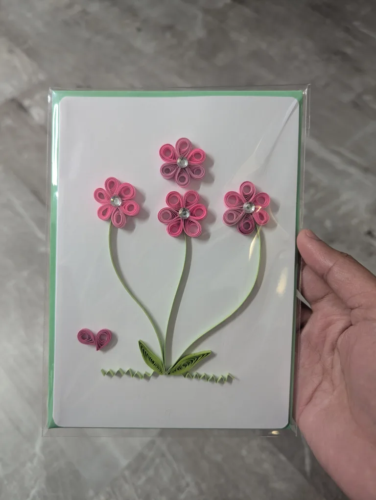 Handmade Quilled Pink Flower Card with Envelope thumbnail