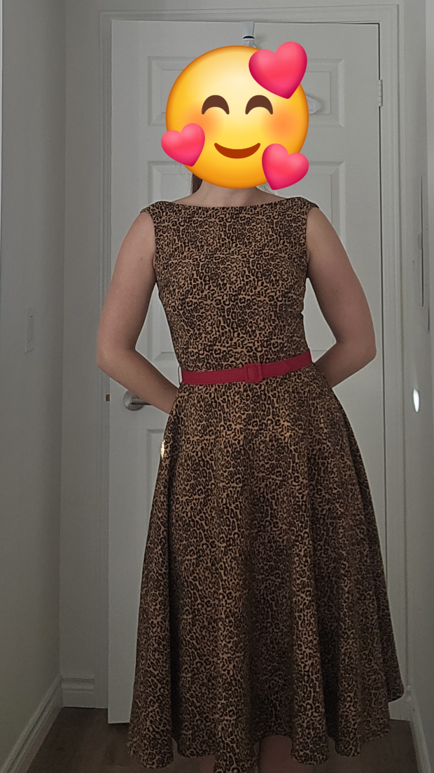 Leopard Print Retro Style Dress with Red Belt