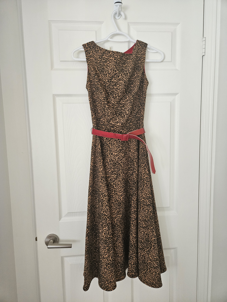 Leopard Print Retro Style Dress with Red Belt - photo 3