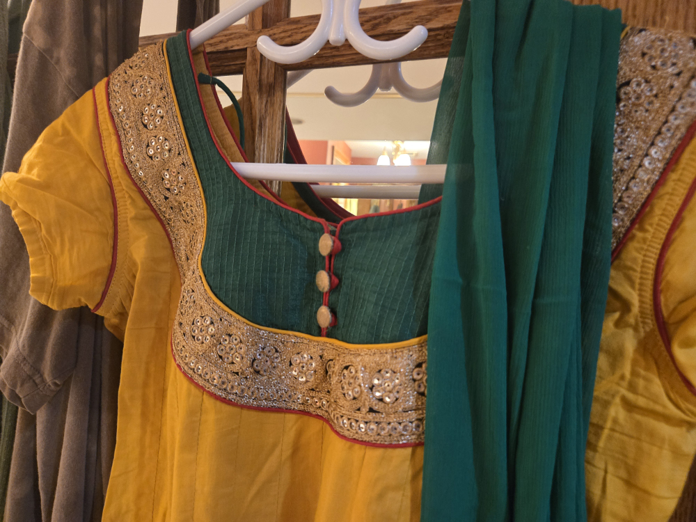 Yellow & Green Embroidered Salwar Kameez
