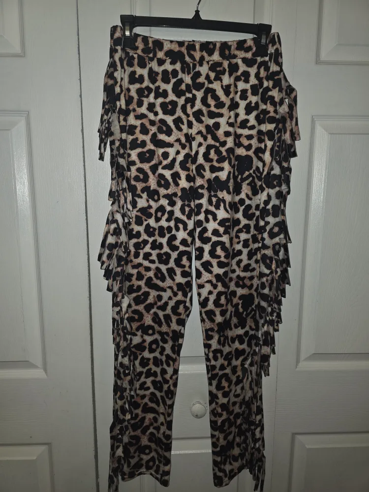 Austin Rose Leopard Print Fringe Pants Set thumbnail