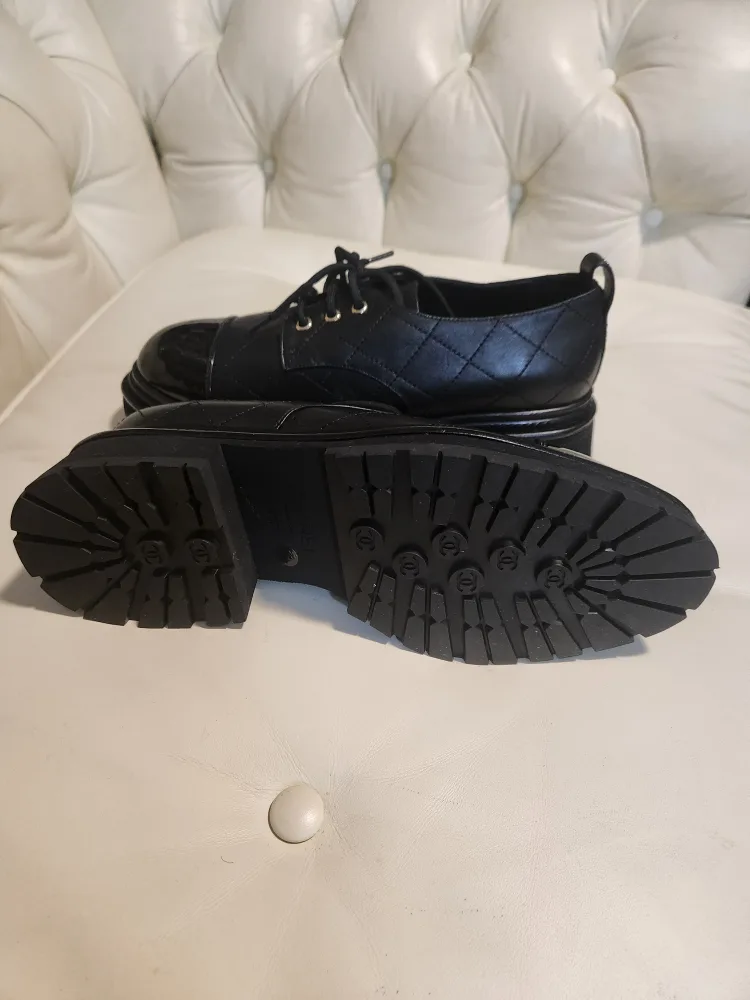 Chanel Black Leather Platform Oxfords image indicator(6)