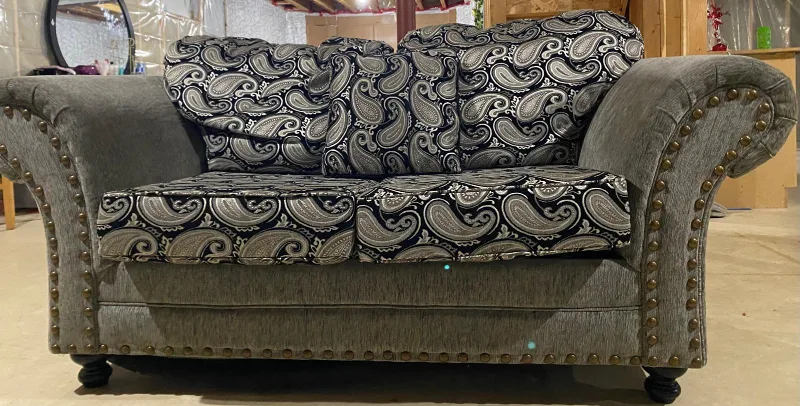 Grey Loveseat with Paisley Cushions image indicator(2)