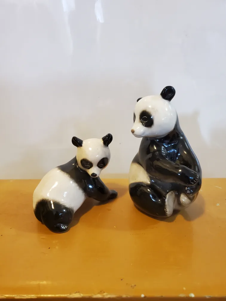 Vintage Panda Bear Ceramic Figurines, Pair thumbnail