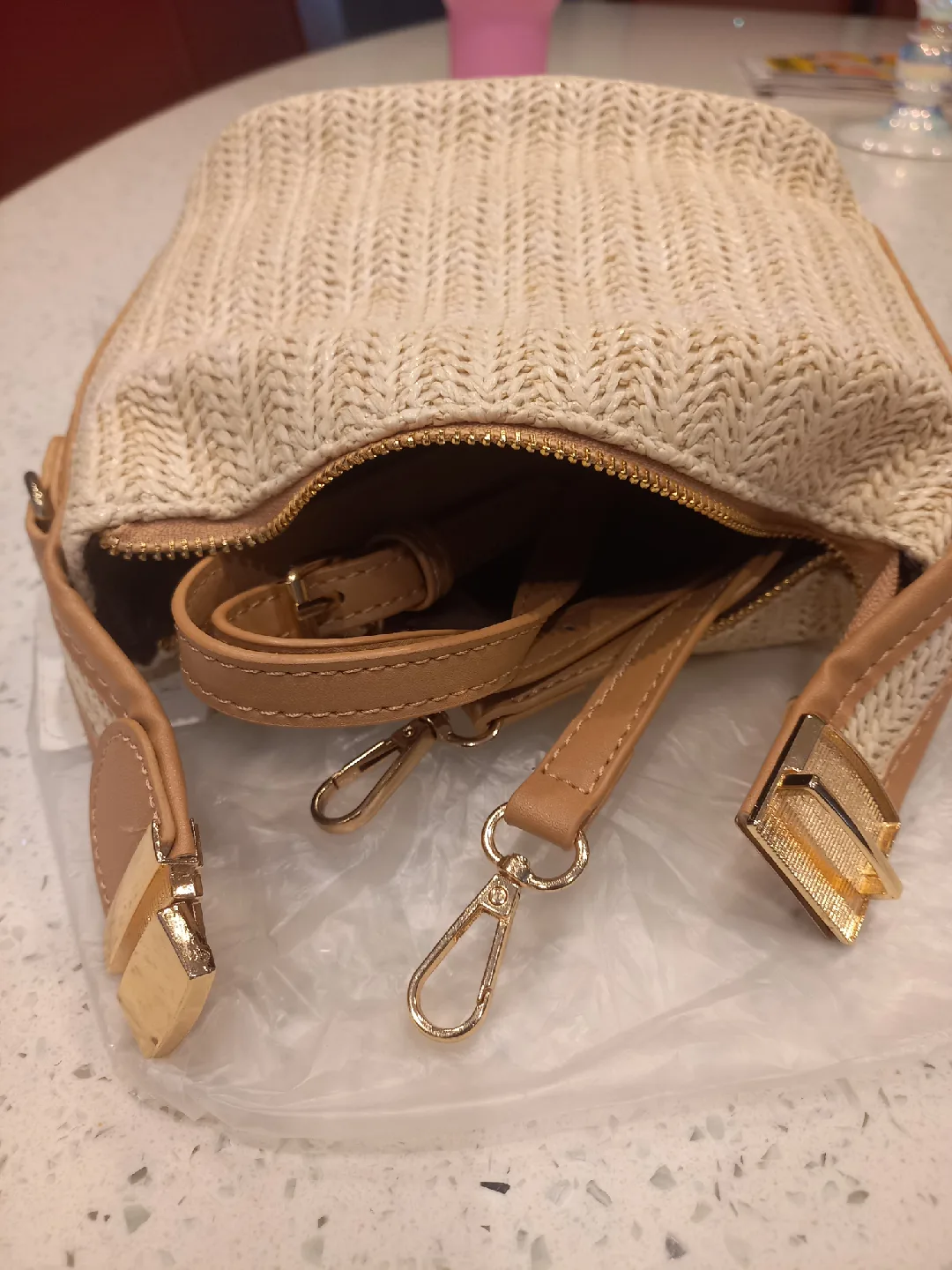 Brand New Women's Straw Crossbody Bag - Beige image indicator(5)