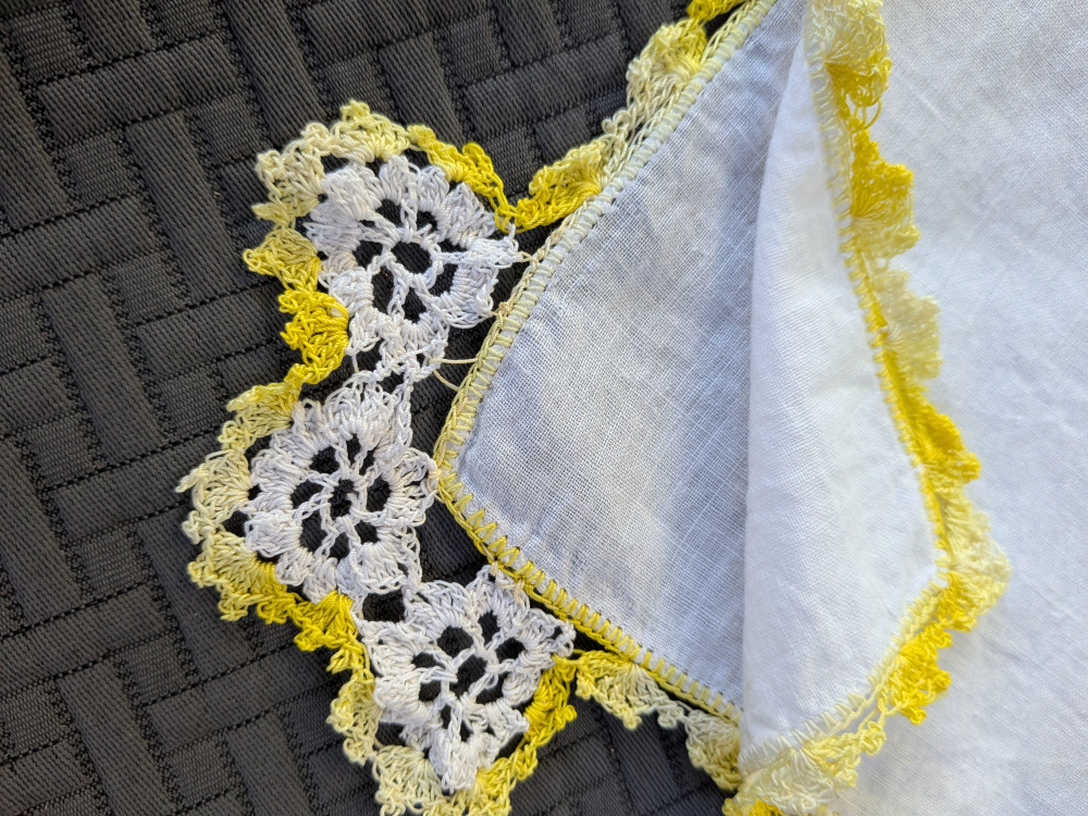 Vintage White Handkerchief with Yellow Crochet Border - photo 2