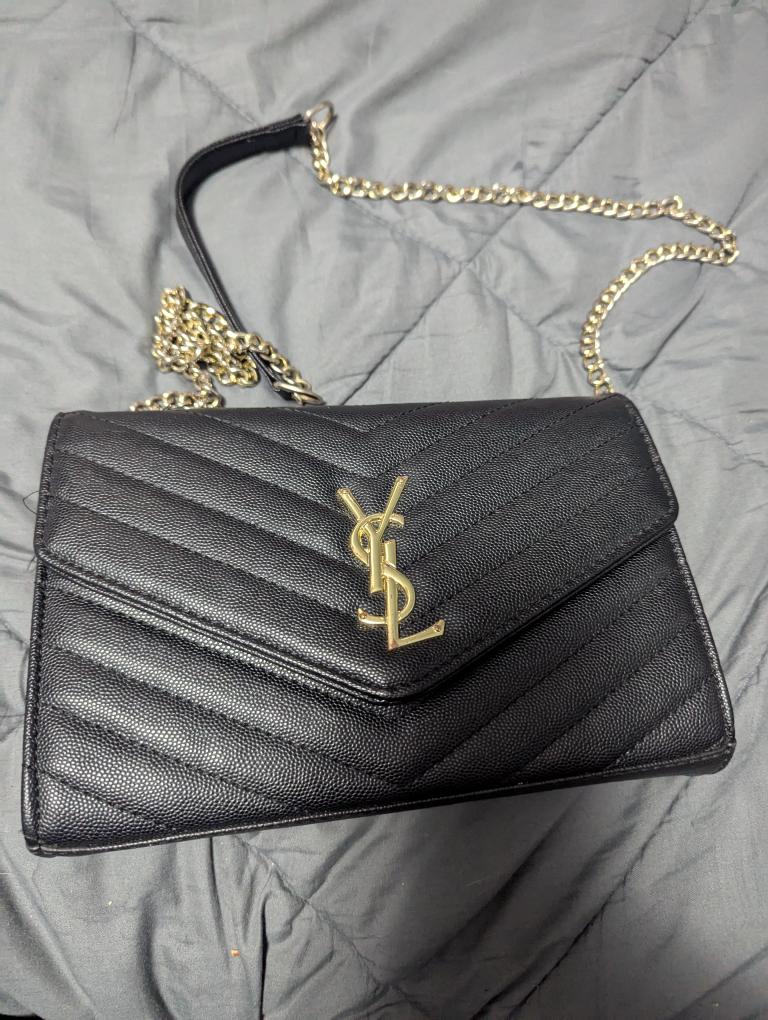 Saint Laurent YSL Black Leather Wallet on Chain