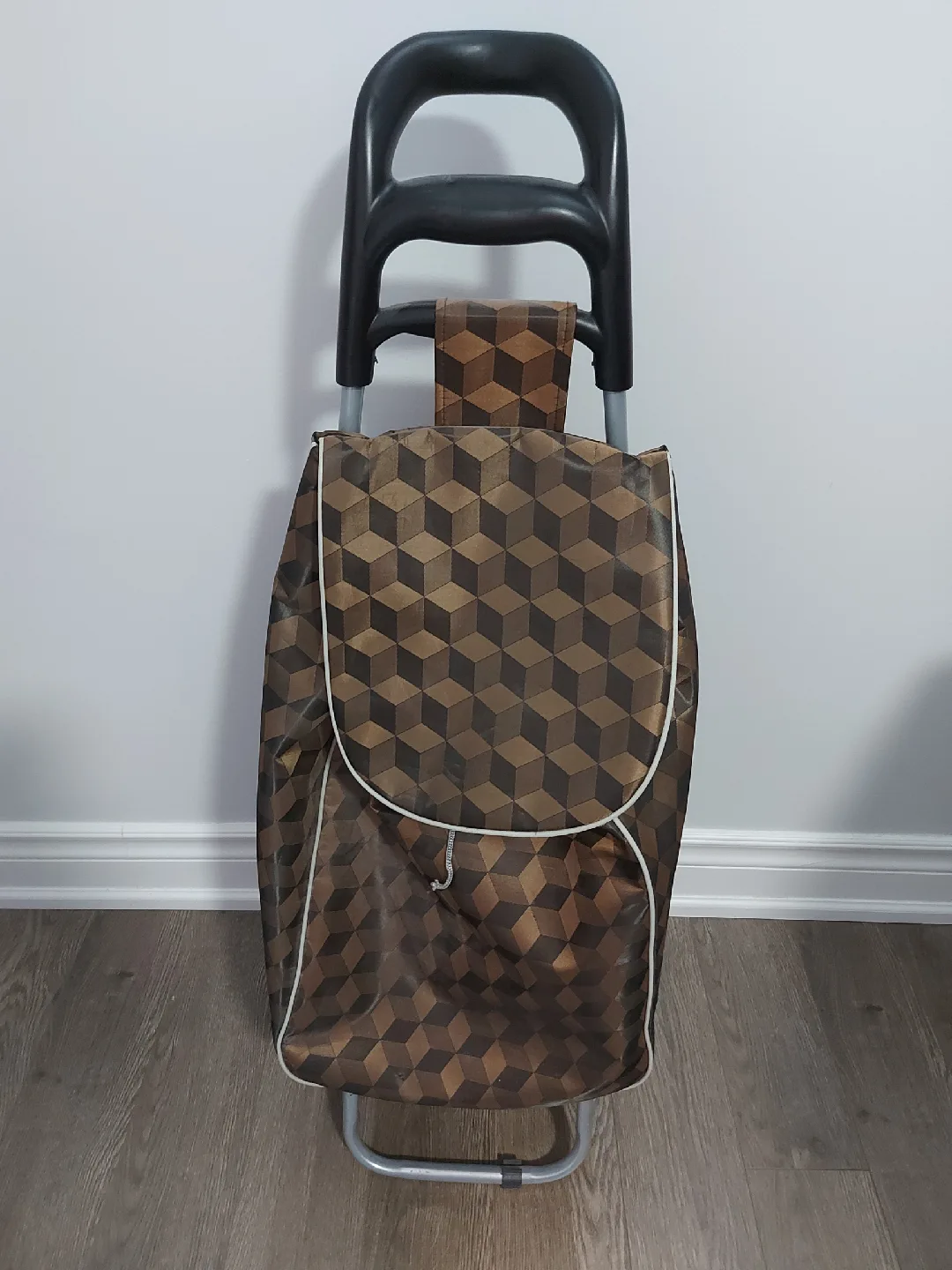 Rolling Shopping Cart - Brown Geometric Pattern thumbnail