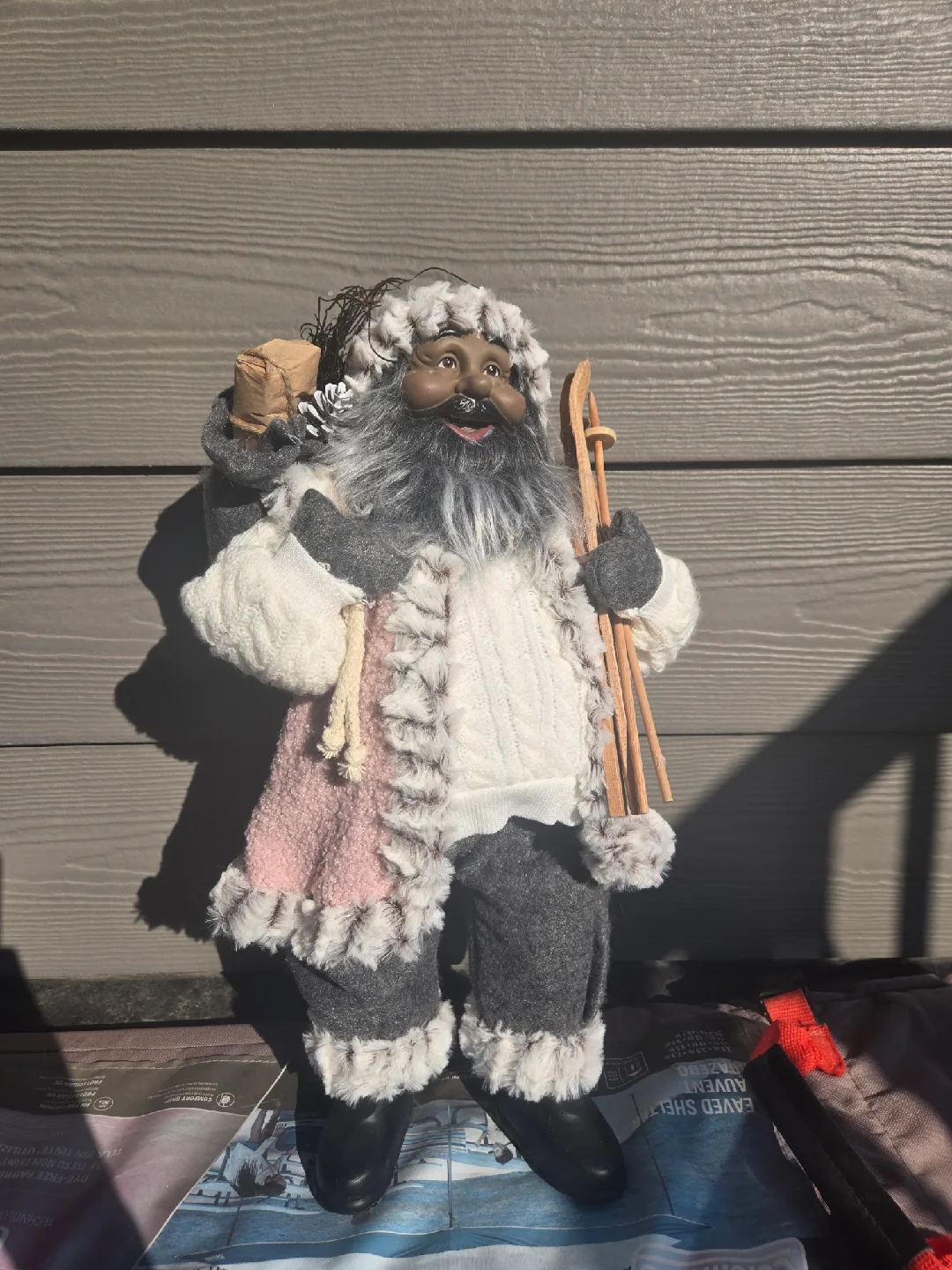 Santa Claus Figurine with Skis and Presents