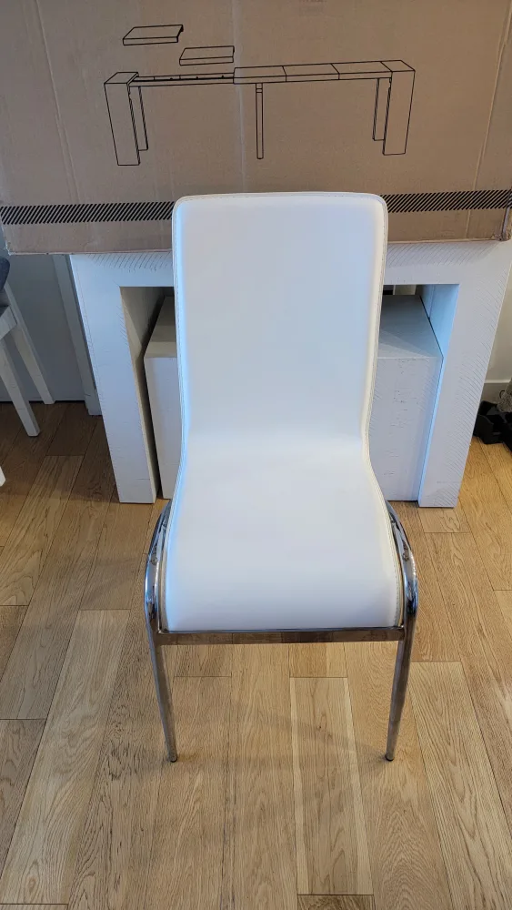 4 White Dining Chairs with Gray Covers image indicator(6)