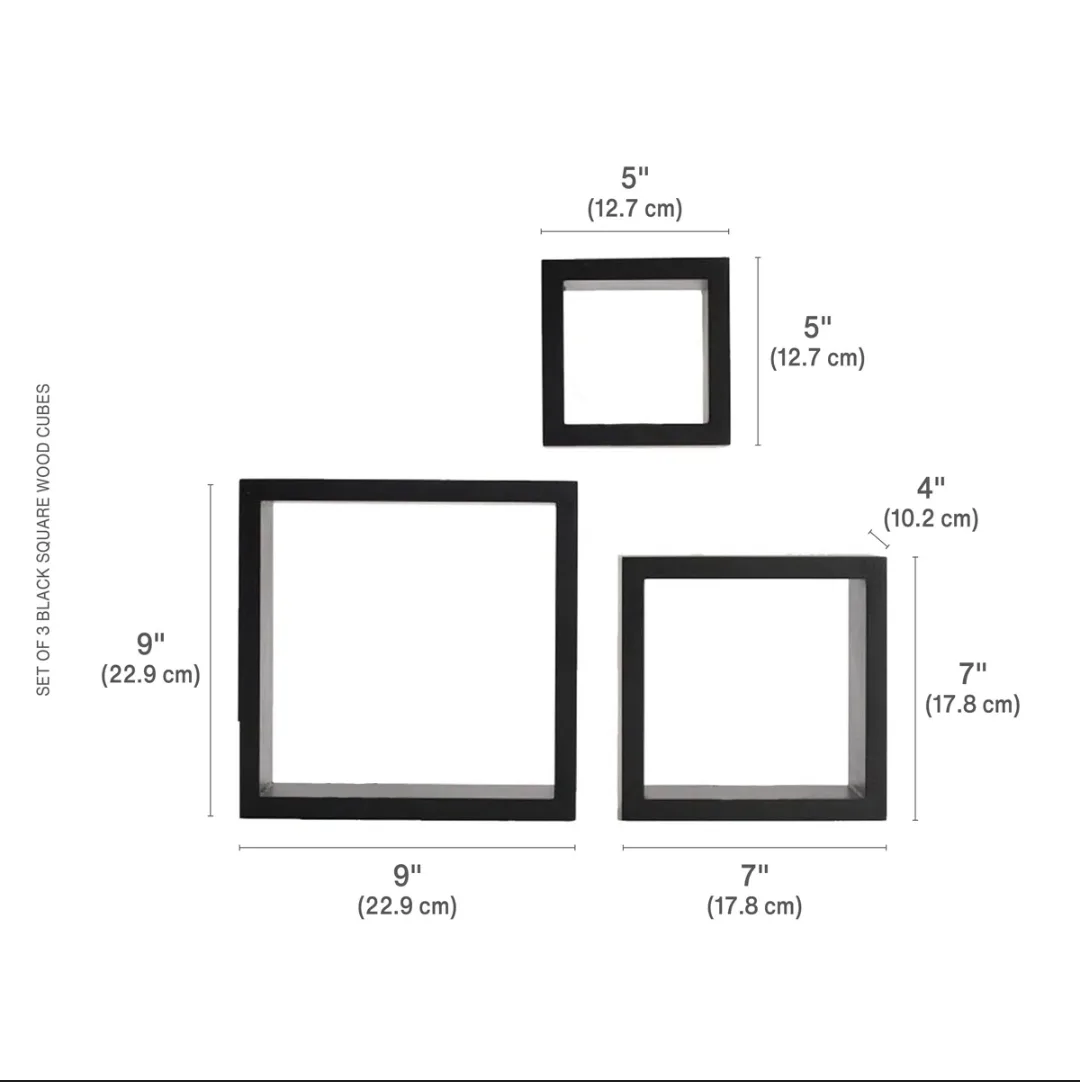 Set of 3 Black Cube Wall Shelves image indicator(7)