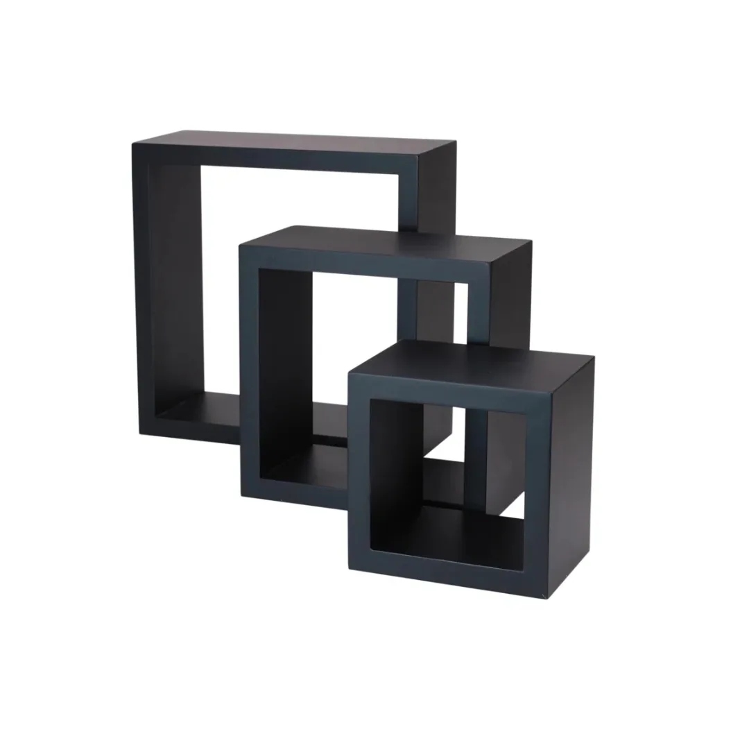 Set of 3 Black Cube Wall Shelves image indicator(8)