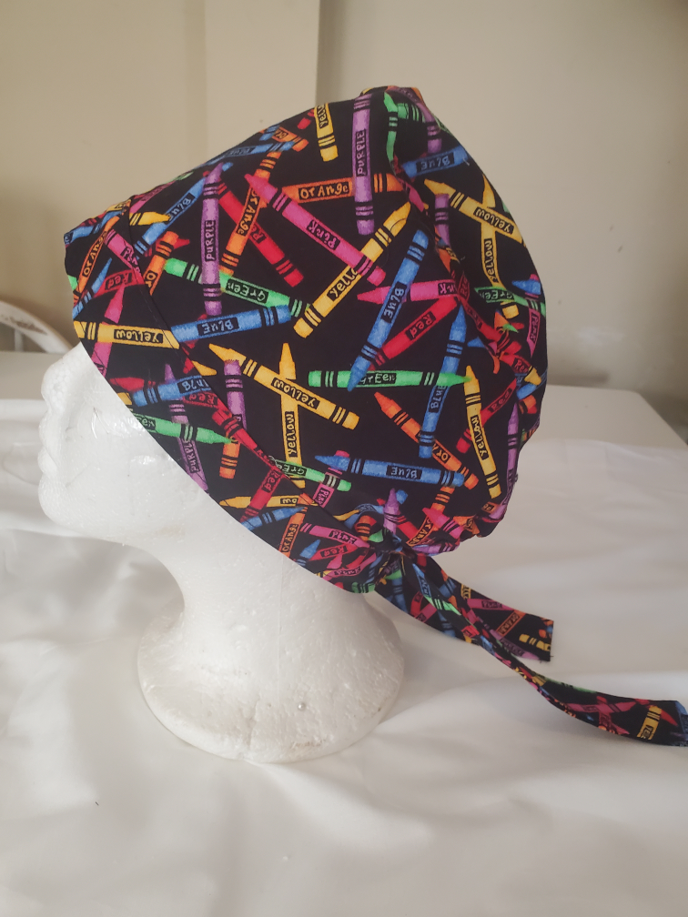 Crayon Print Scrub Cap Hand Crafted Adult sz - photo 3