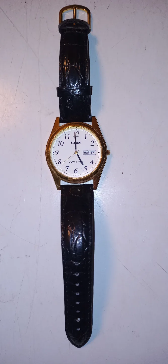 Lorus Gold Tone Watch with Black Leather Band image indicator(4)