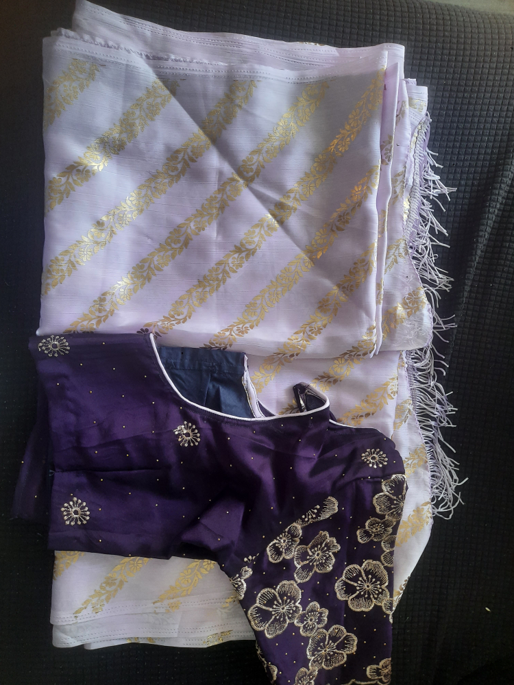 Sari with Blouse - Purple & Gold