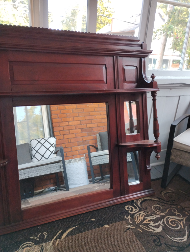 Antique Wooden Mirror with Shelf - photo 2
