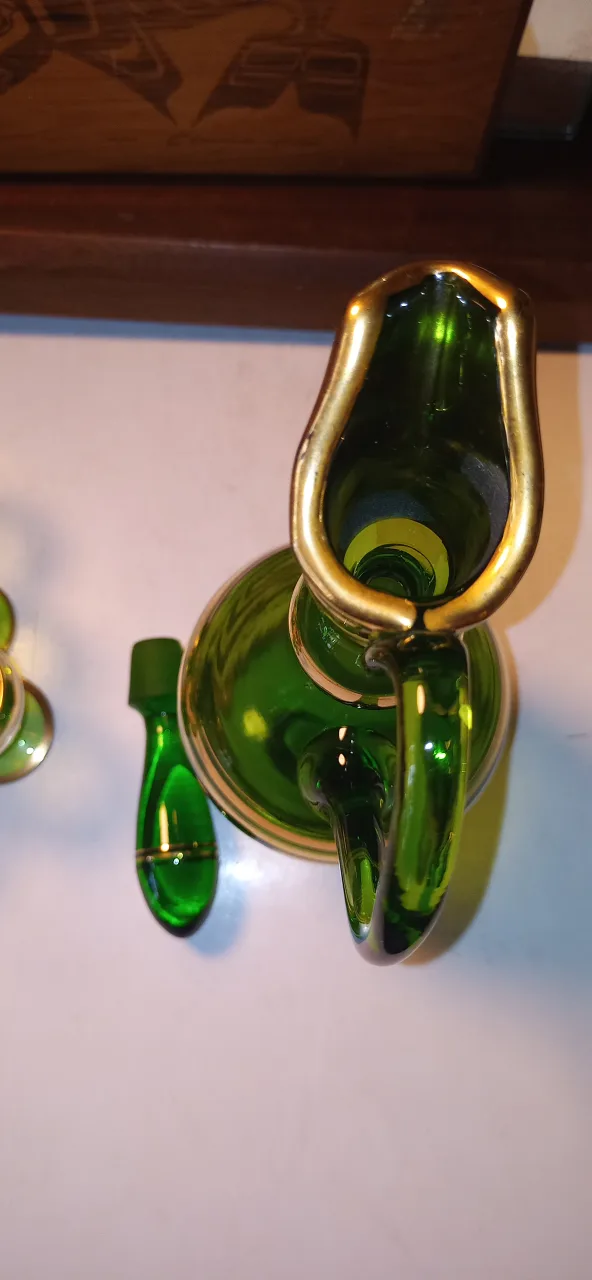 Vintage Green & Gold Glass Decanter Set image indicator(9)
