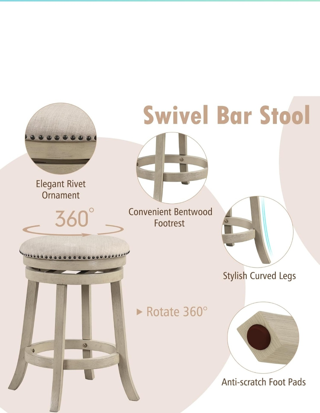 Swivel Bar Stool 26.5-inch Height (set) - photo 5