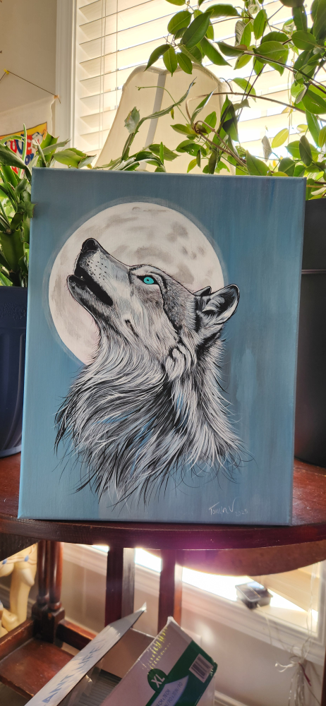 Wolf Howling at Moon Painting