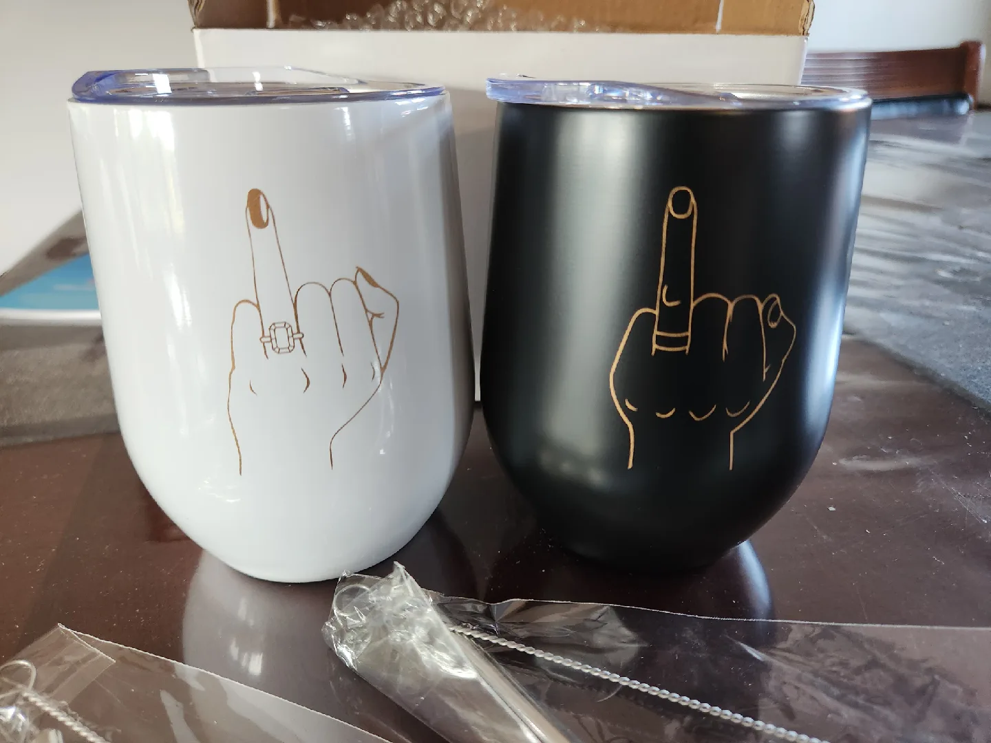 Wine Tumblers - Black & White, New in Box image indicator(2)