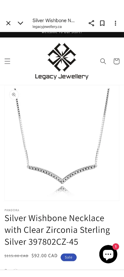 Pandora Silver Wishbone Necklace thumbnail