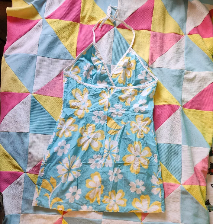 y2k blue floral halter dress image indicator(2)