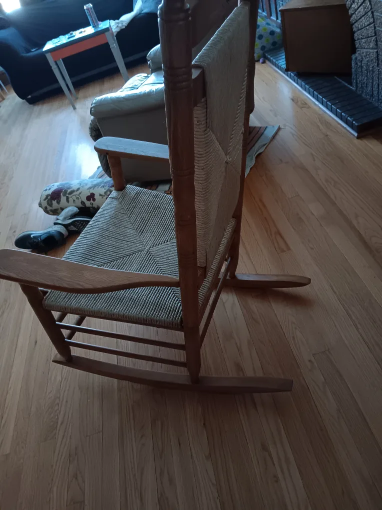 Wooden Rocking Chair with Woven Seat image indicator(4)