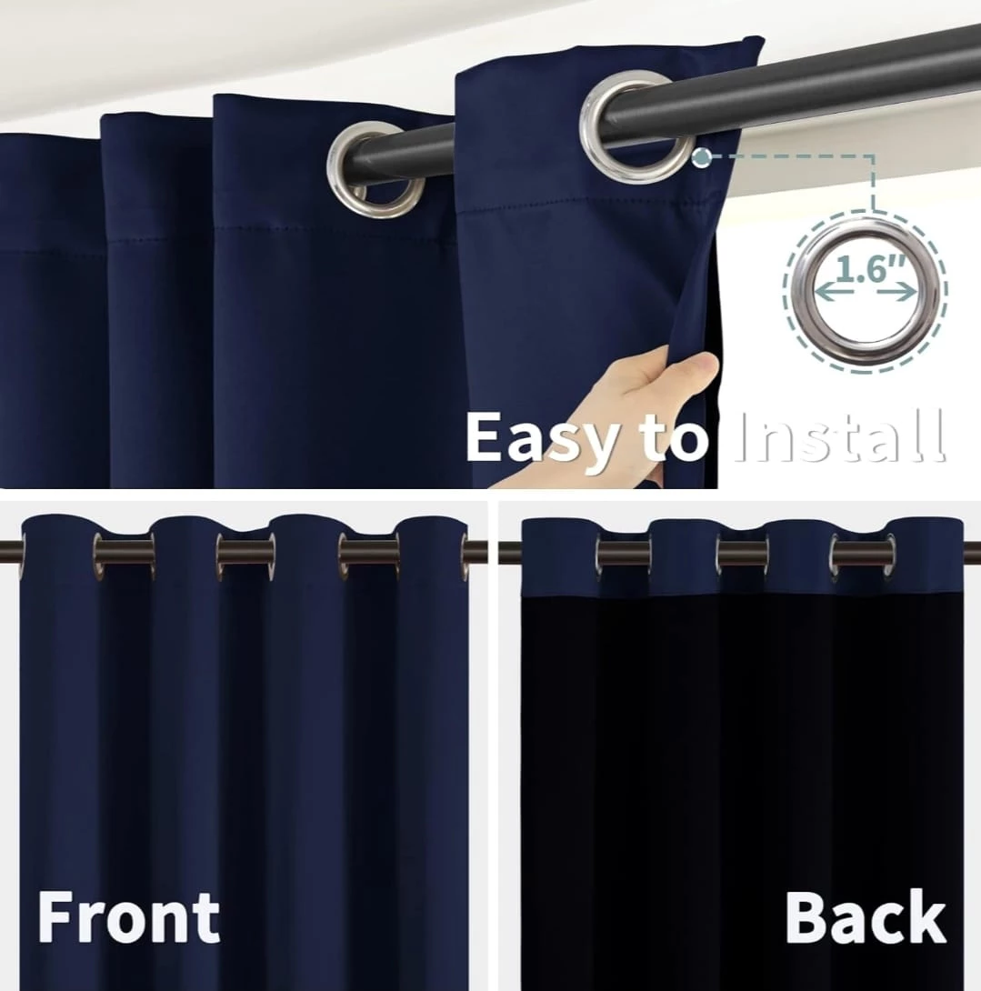 Navy Blue Thermal Insulated Blackout Curtains - photo 5