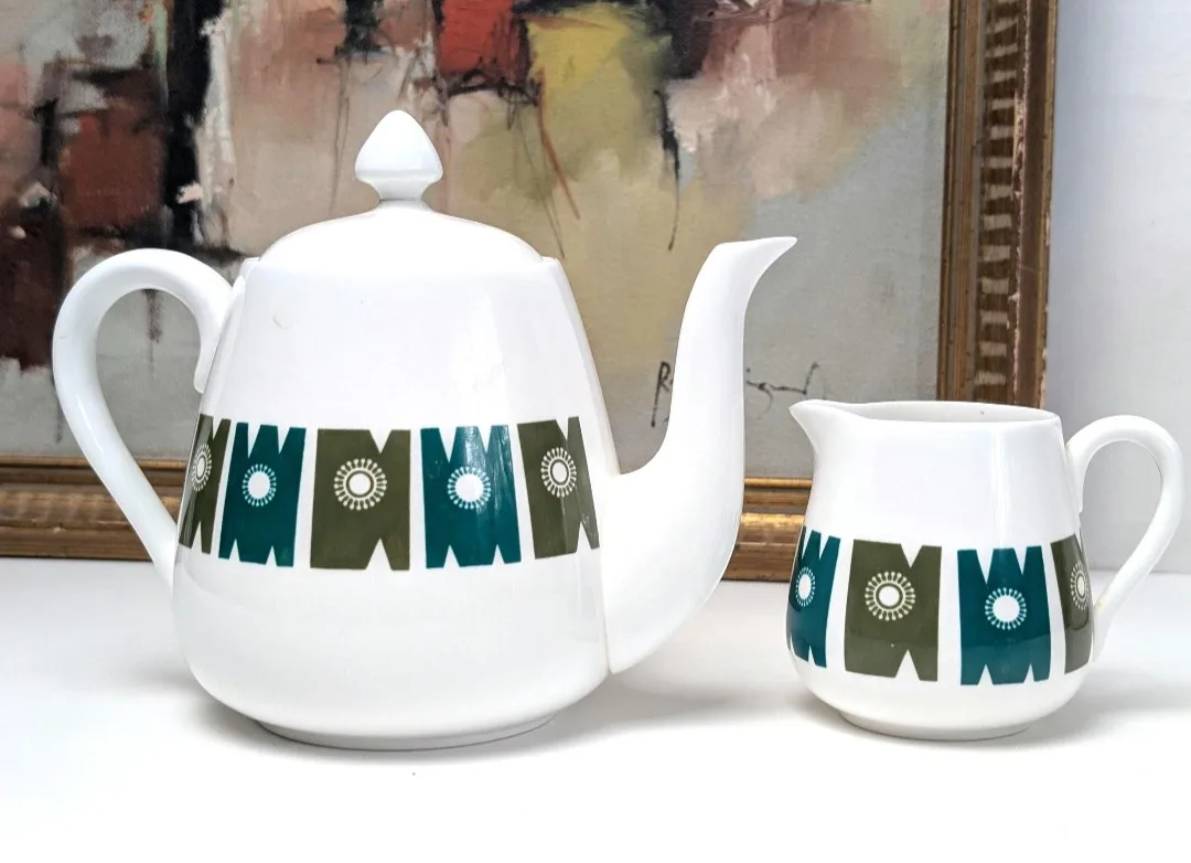 Crown Staffordshire ~ Delamere ~ Teapot and Creamer image indicator(6)