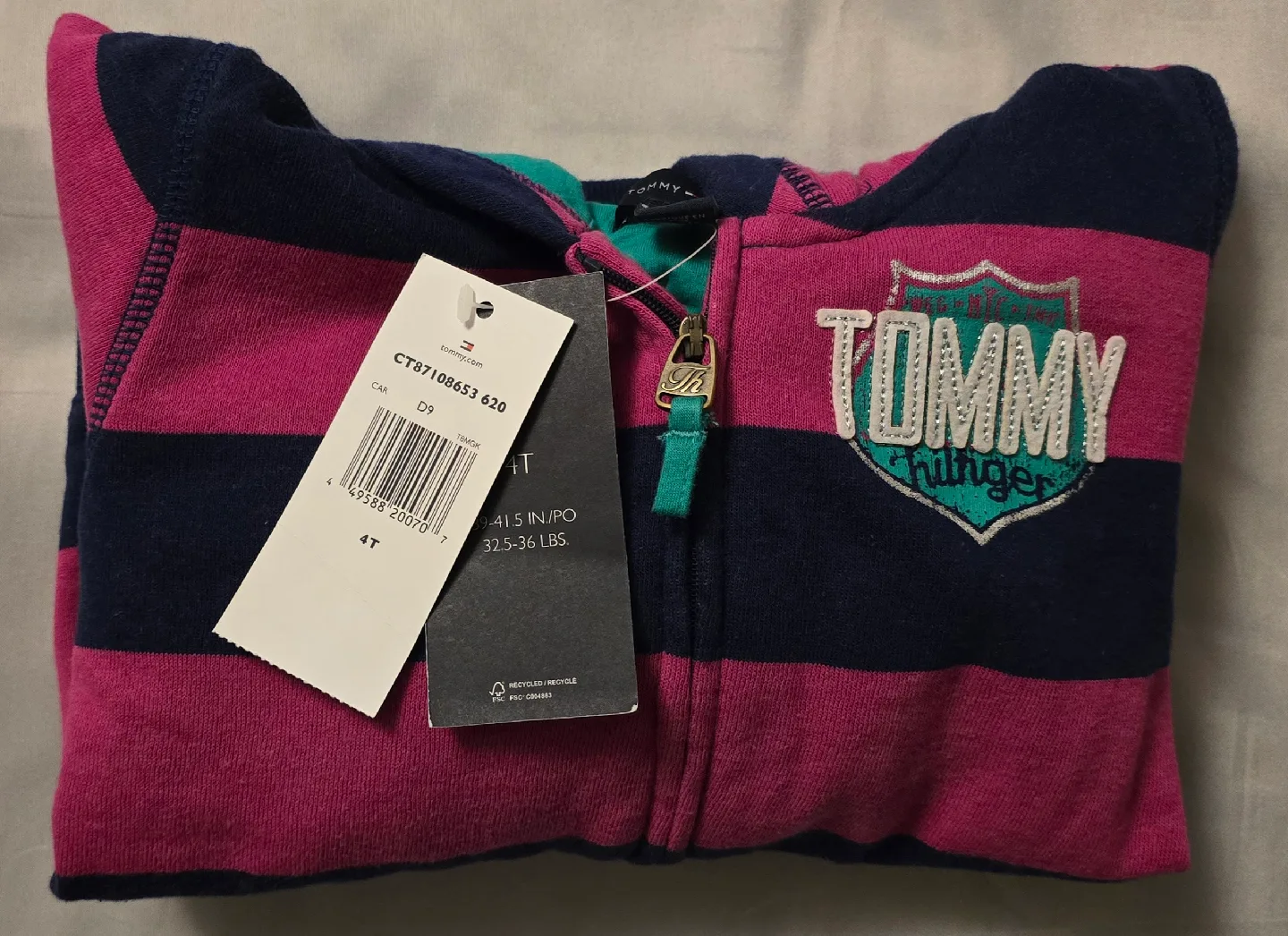 NEW! Girls Tommy Hilfiger Striped Zip-Up Hoodie! Size 4T image indicator(7)