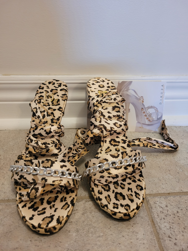 DIKUZA Leopard Print Lace Up Heels, Size 7 - photo 2