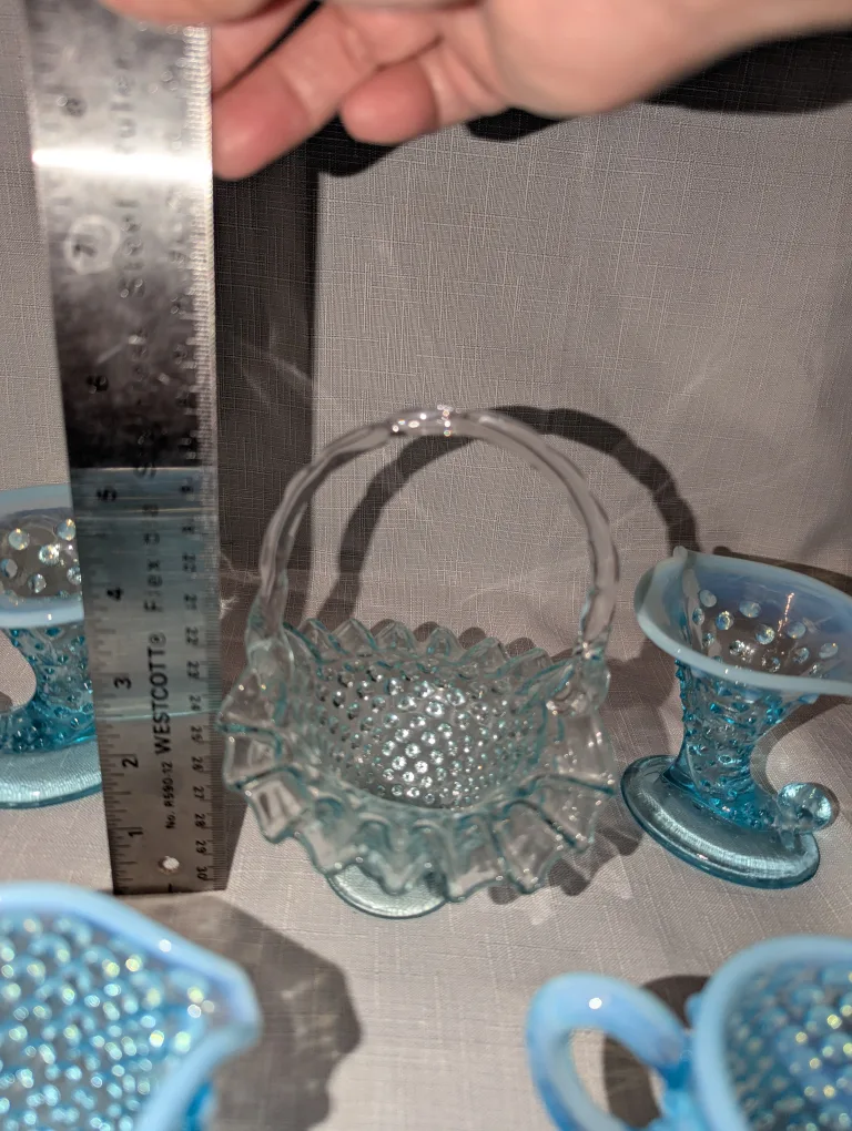 Vintage Fenton Blue Opalescent Hobnail Glass pieces image indicator(6)