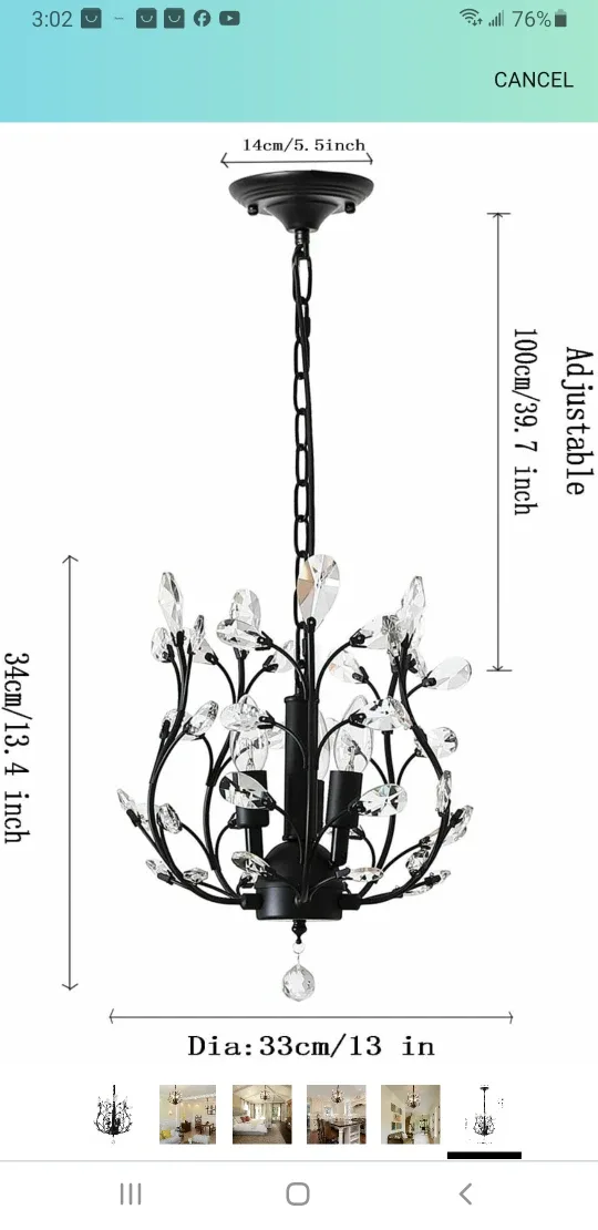 Flush Mount Crystal Chandelier - Black thumbnail