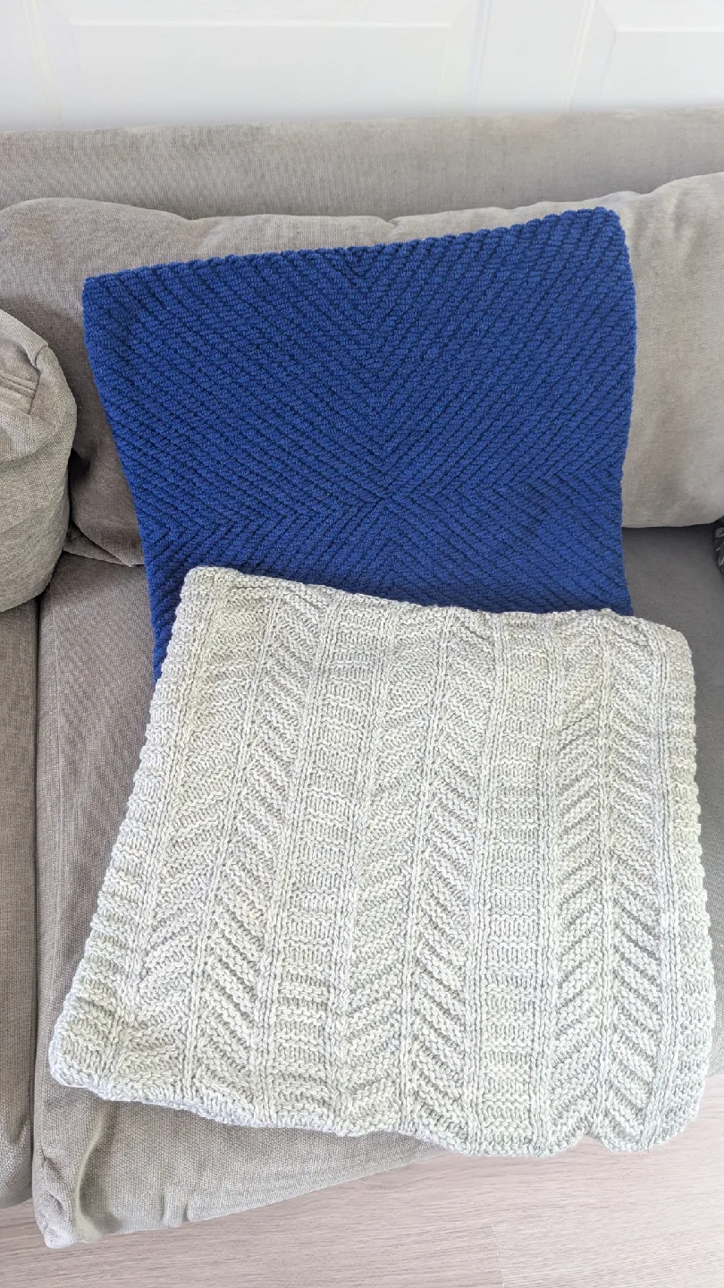Two Knitted Pillows - Blue and Grey thumbnail