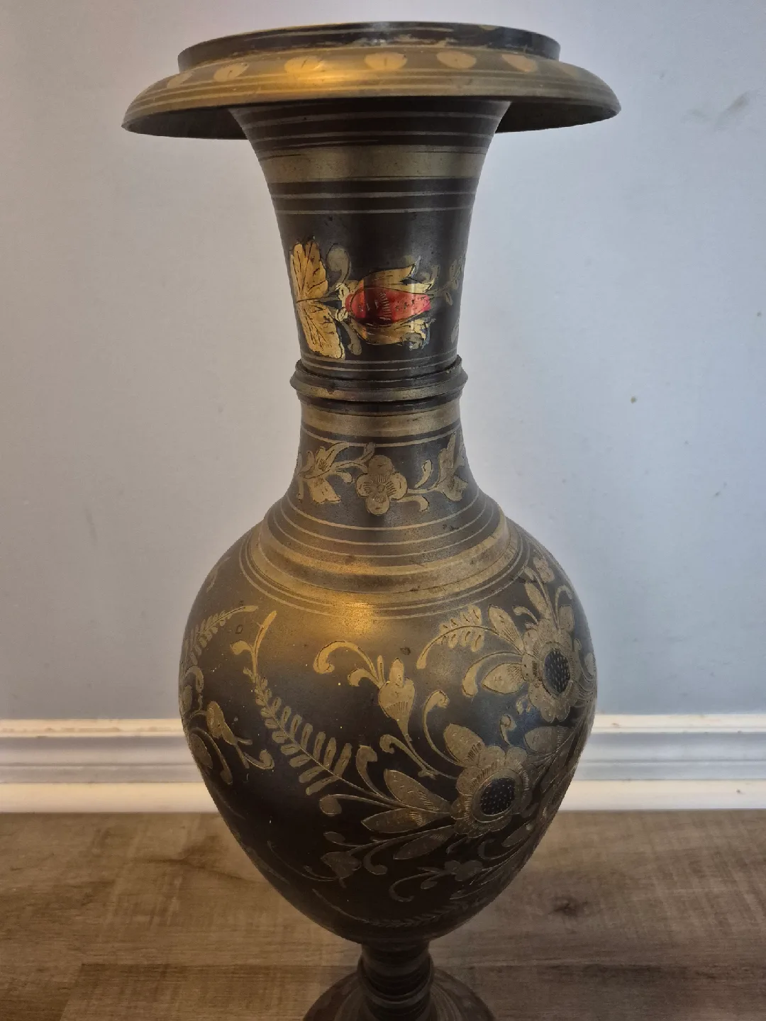 Vintage Brass Vase with Floral Design image indicator(3)