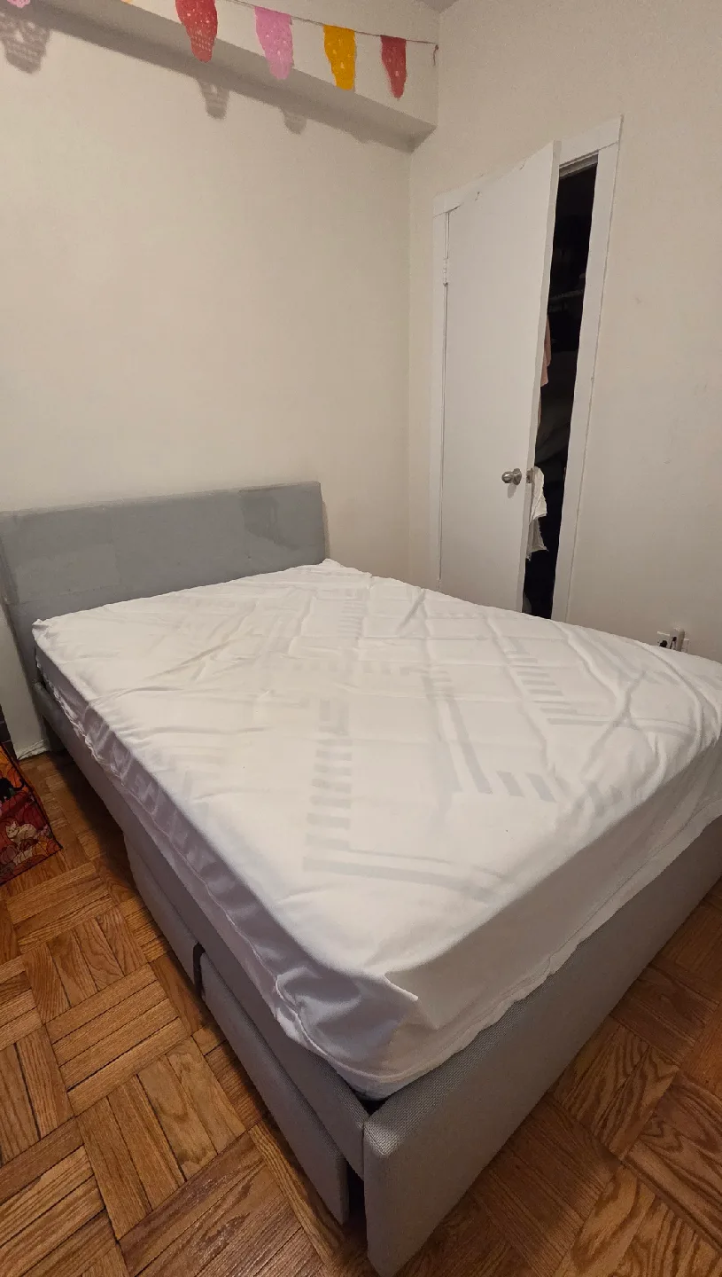 Grey Bed Frame with White Mattress thumbnail