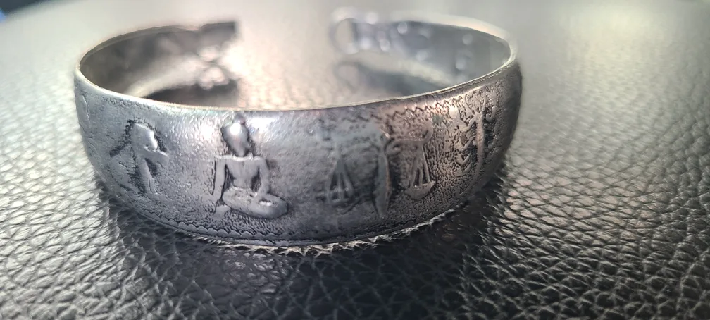 Silver tone Cuff Bracelet with Engravings thumbnail
