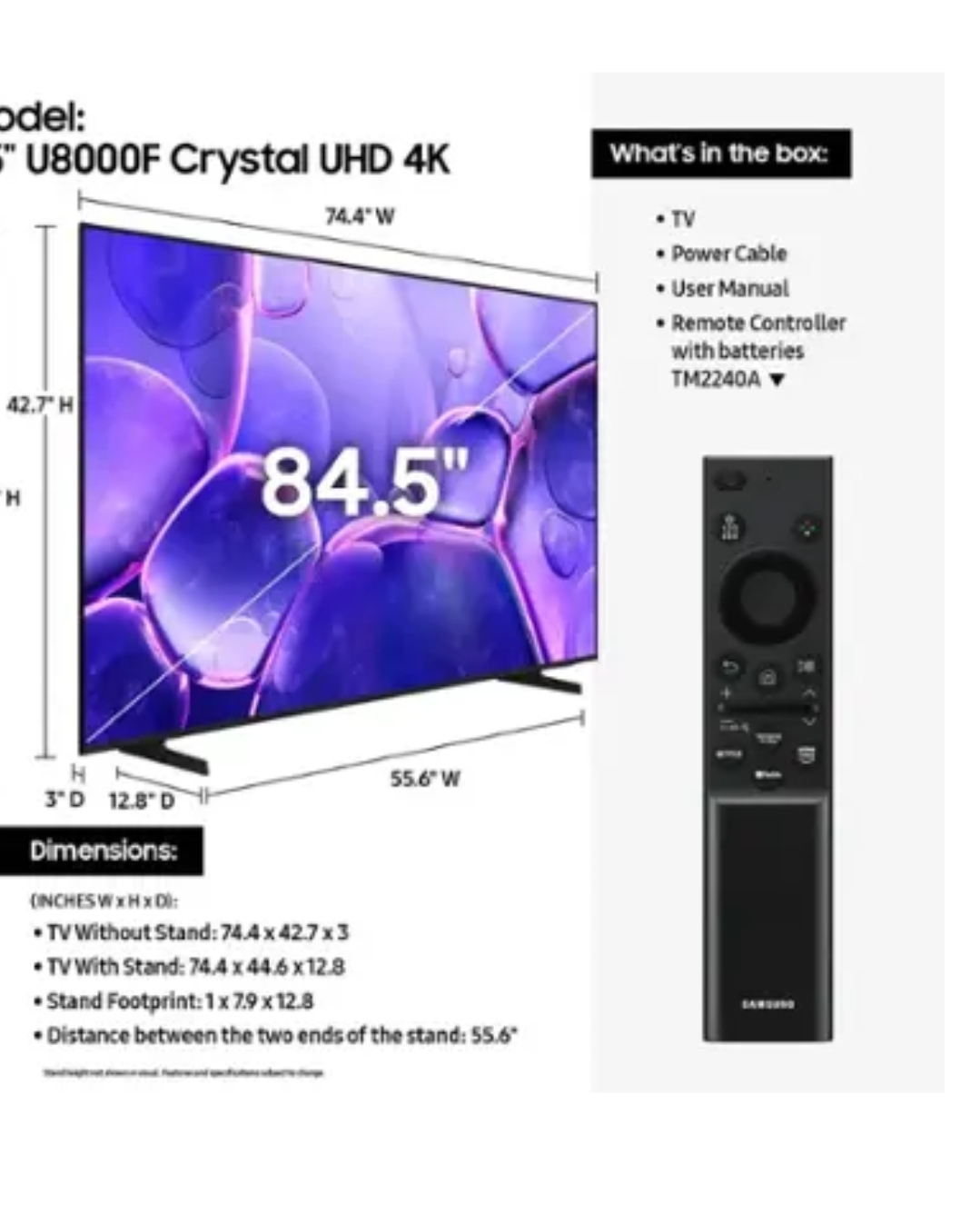 SAMSUNG  85" Class Crystal UHD U8000F 4K Smart TV (2025) - photo 4
