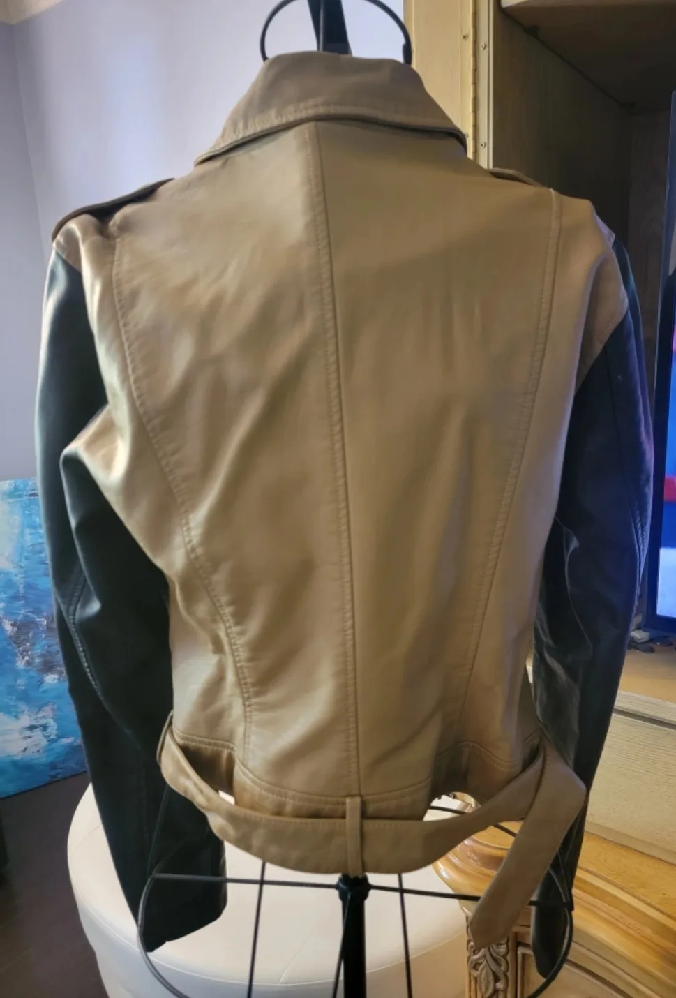 Guess Beige & Black Moto Jacket Size M image indicator(3)