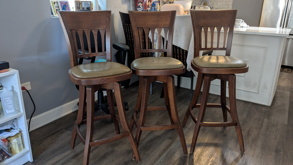 Set of 3 Wooden Swivel Bar Stools