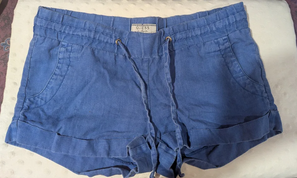 Small Guess Blue Linen Blend Shorts thumbnail